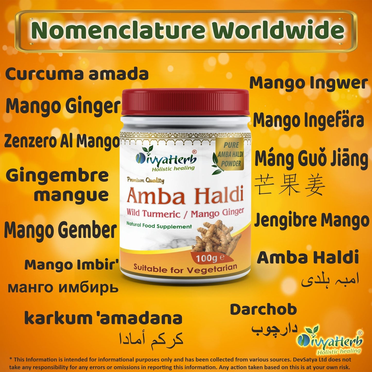 DivyaHerb Amba Haldi Powder 100 gram - Daily Wellness Support