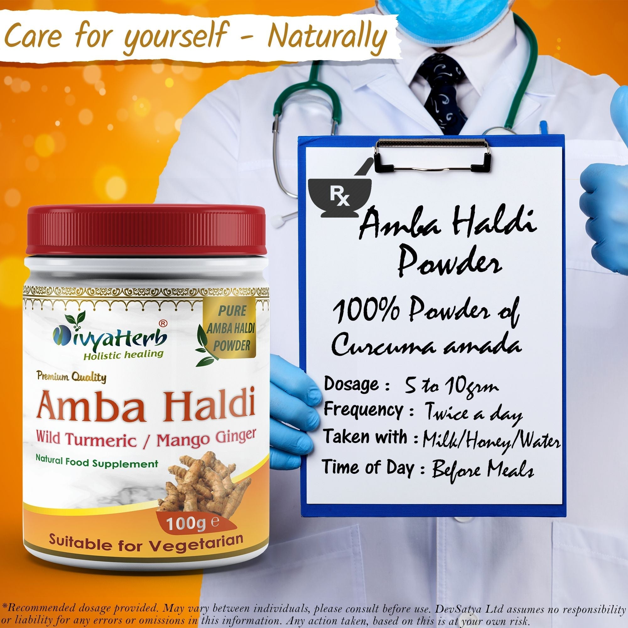 DivyaHerb Amba Haldi Powder 100 gram - Daily Wellness Support