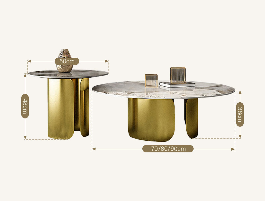 Amina Nesting Coffee Table Set, Gold Base, Sintered Stone