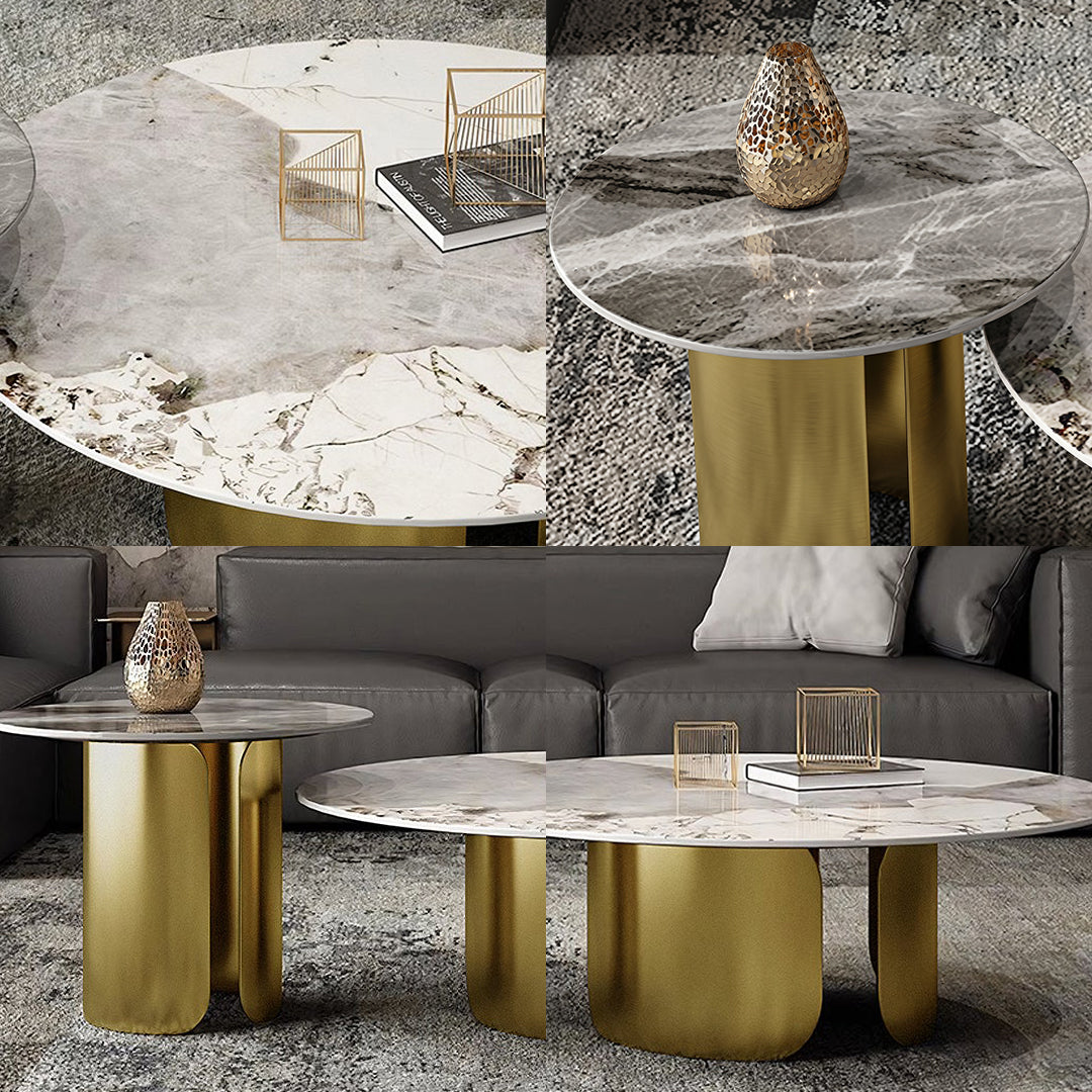 Amina Nesting Coffee Table Set, Gold Base, Sintered Stone