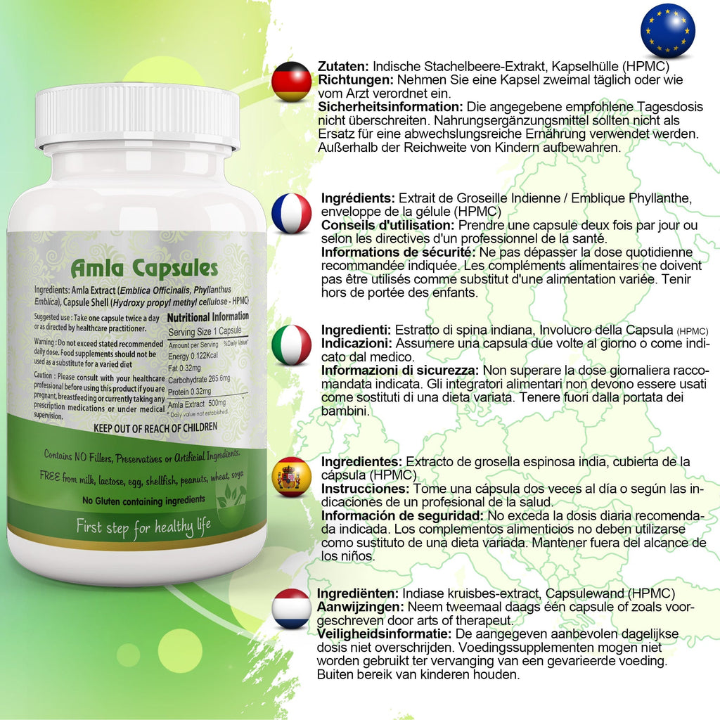 Aushadh Amla Capsules (Indian Gooseberry, Amalaki) Antioxidant Wellness Support - Vegan, Gluten Free, Non-GMO, 60 Capsules