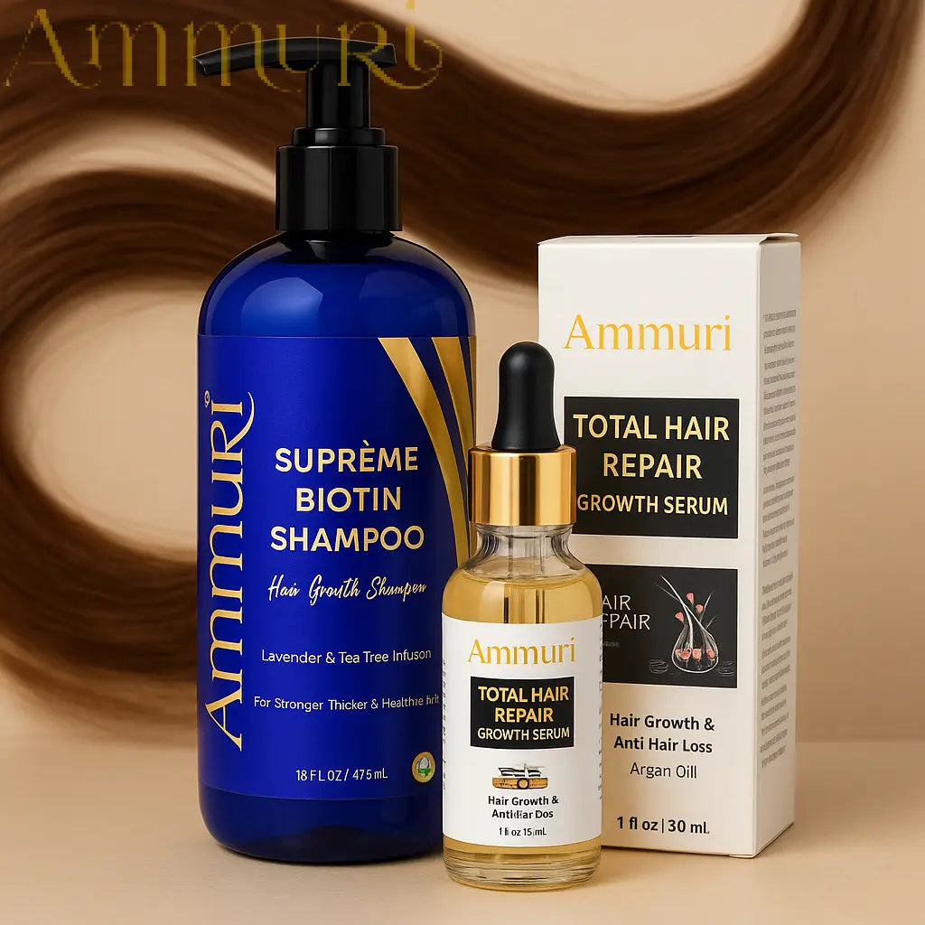 Ammuri Biotin & Caffeine Shampoo + Hair Repair Oil Set | 2-Step Hair Routine