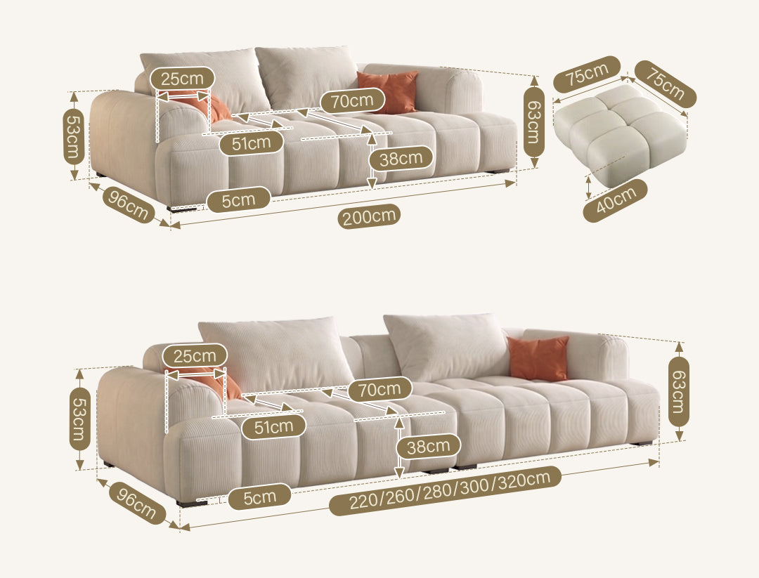 Arabella Module Sofa, Two Seater Sofa, Three Seater Sofa, Four Seater, Corduroy Fabric