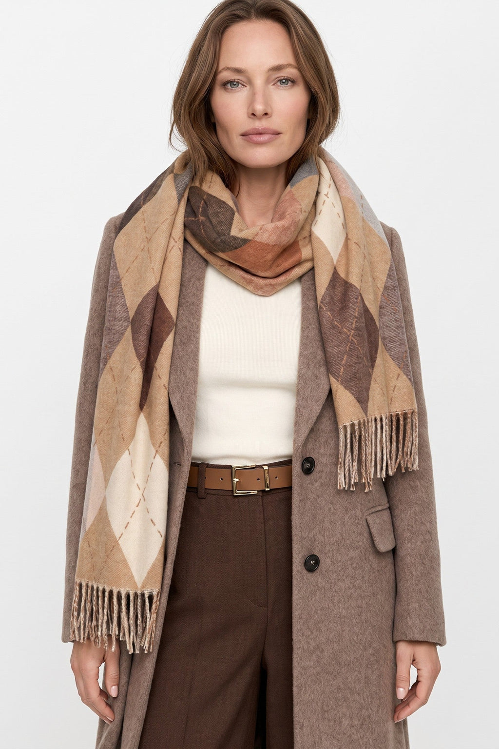 Beige Argyle Pattern Scarf
