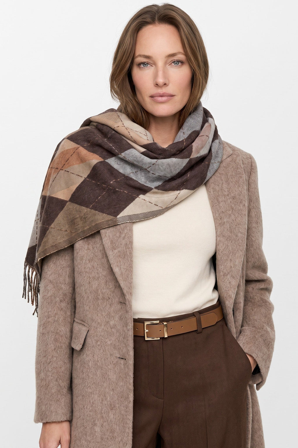 Brown Argyle Pattern Scarf