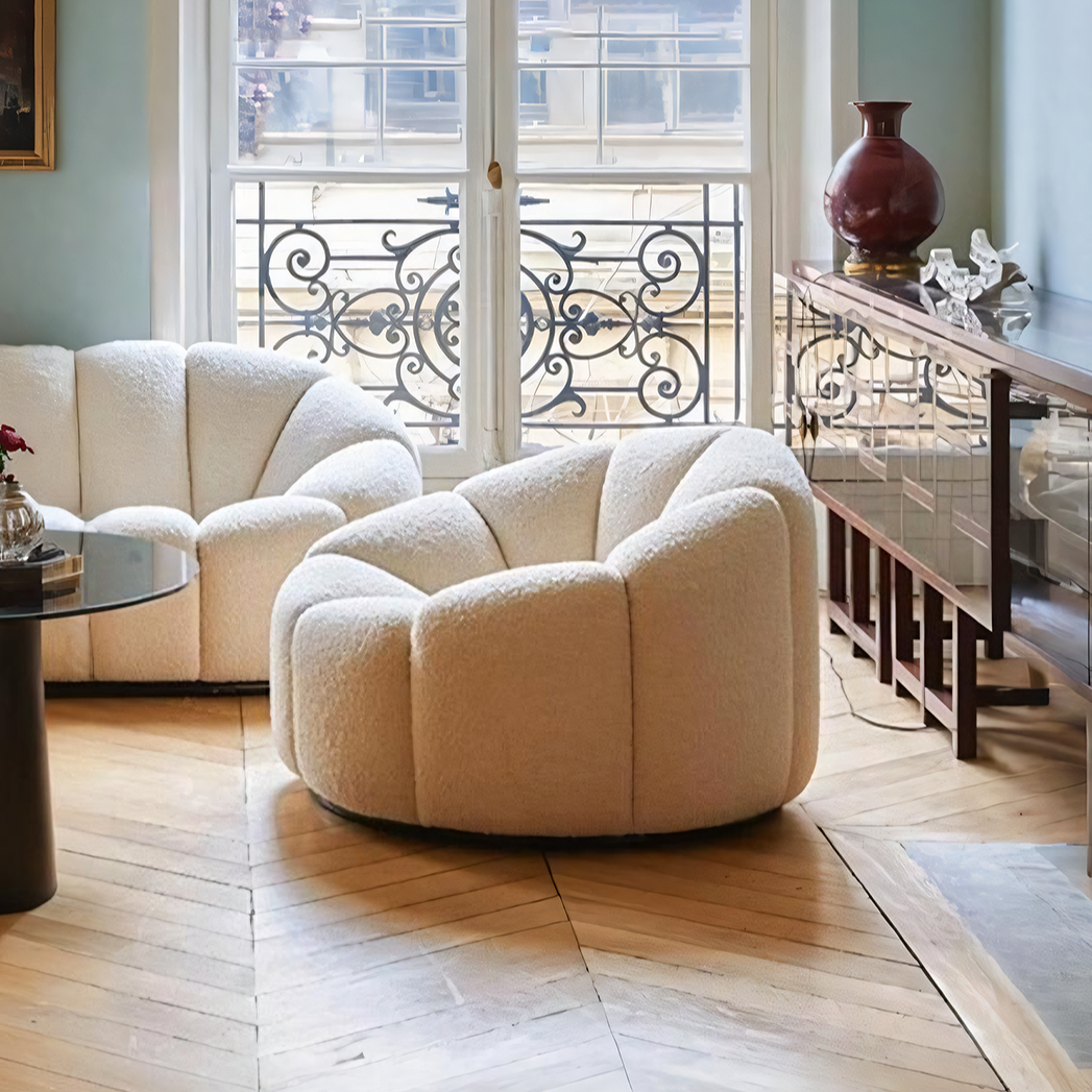 Arsav Pumpkin Armchair, White Boucle