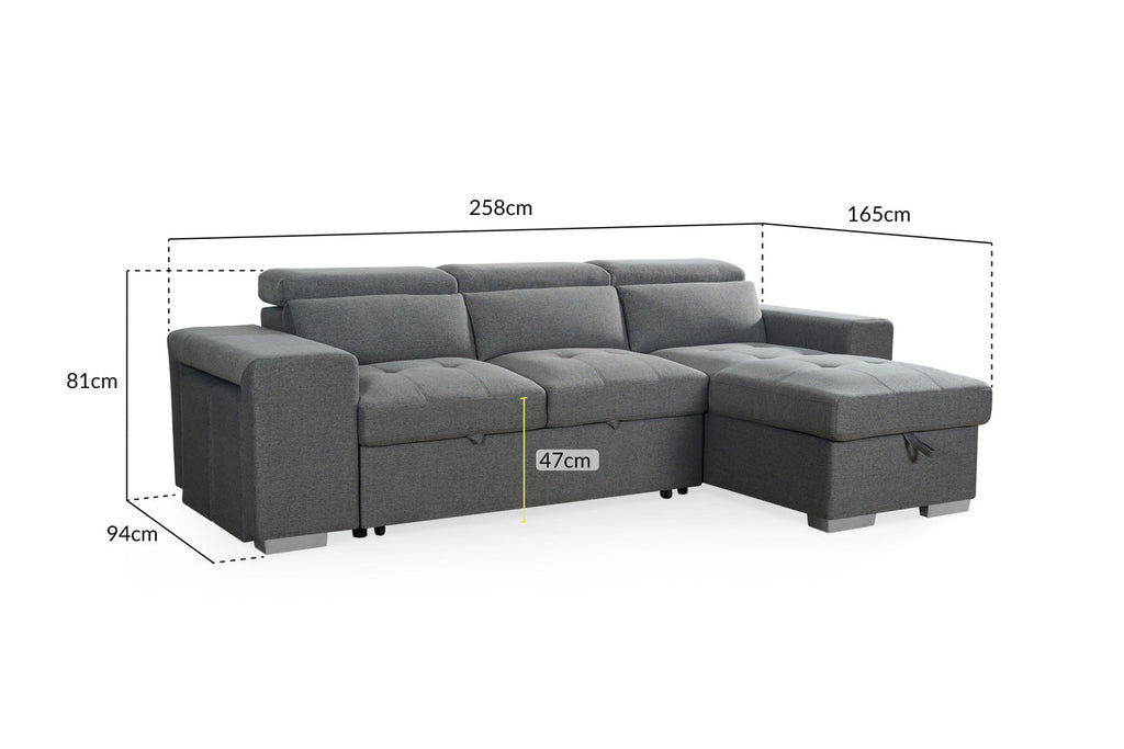 Artemis Grey Universal Corner Sofabed with Storage & Easy Conversion