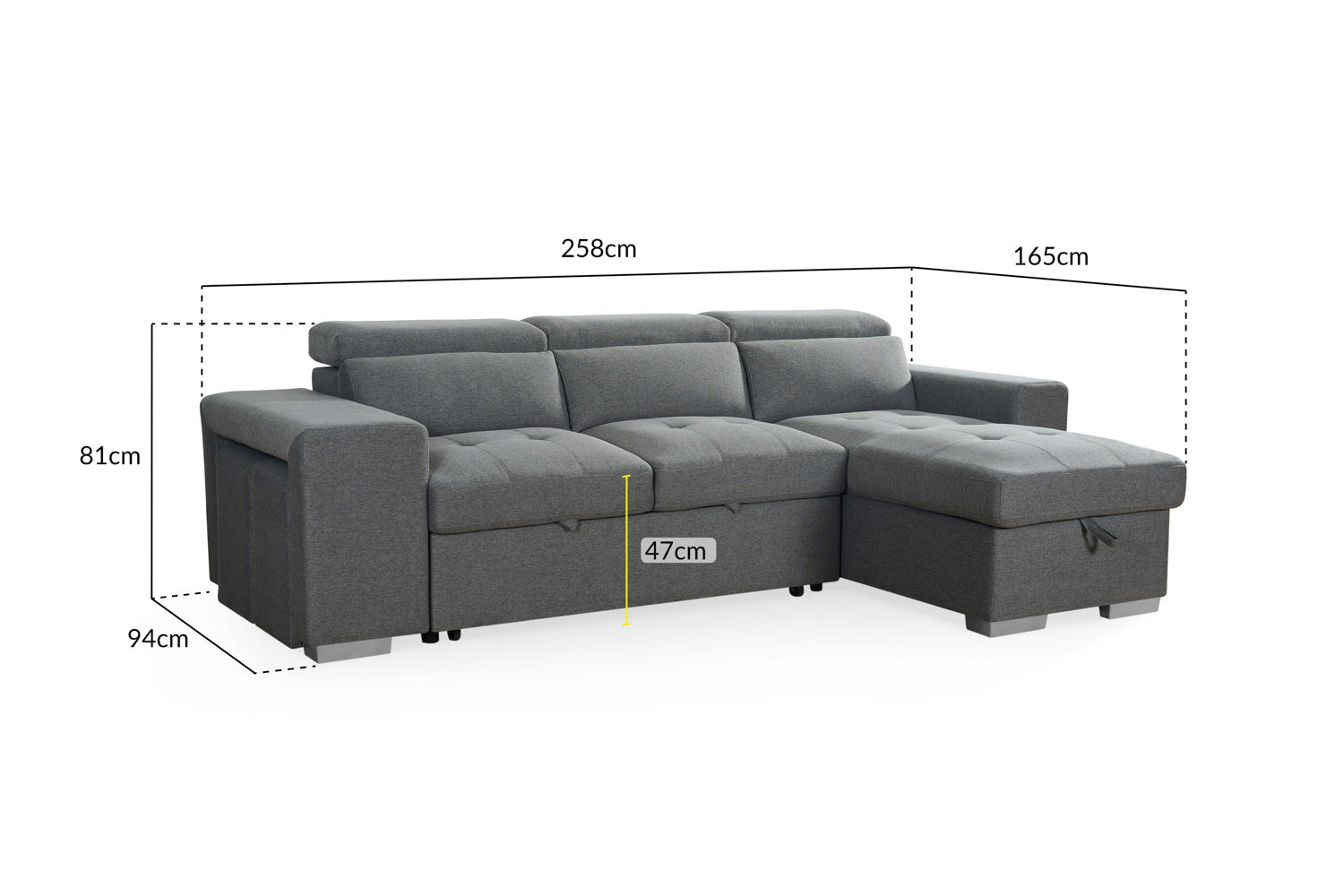 Artemis Grey Universal Corner Sofabed with Storage & Easy Conversion