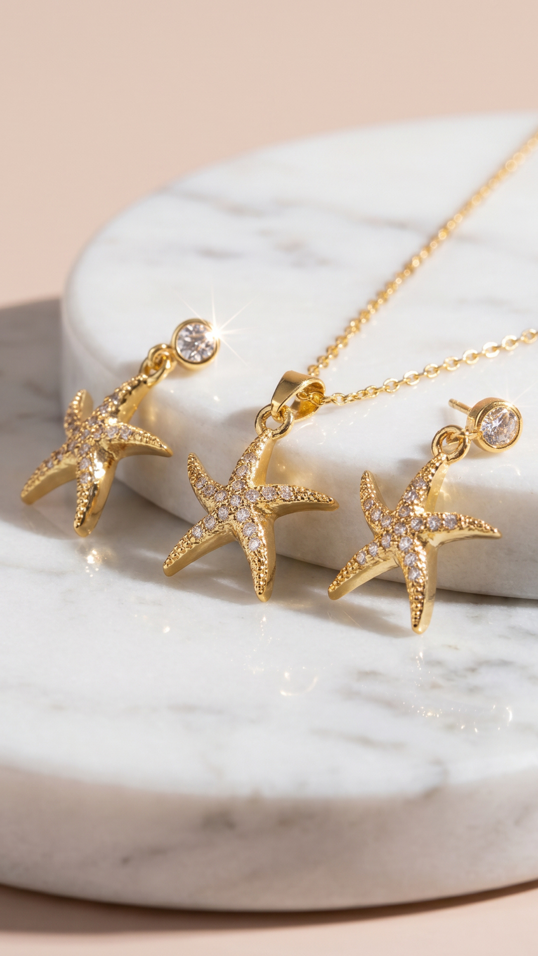 Starfish Gold Plated Pendant Necklace & Earring Set