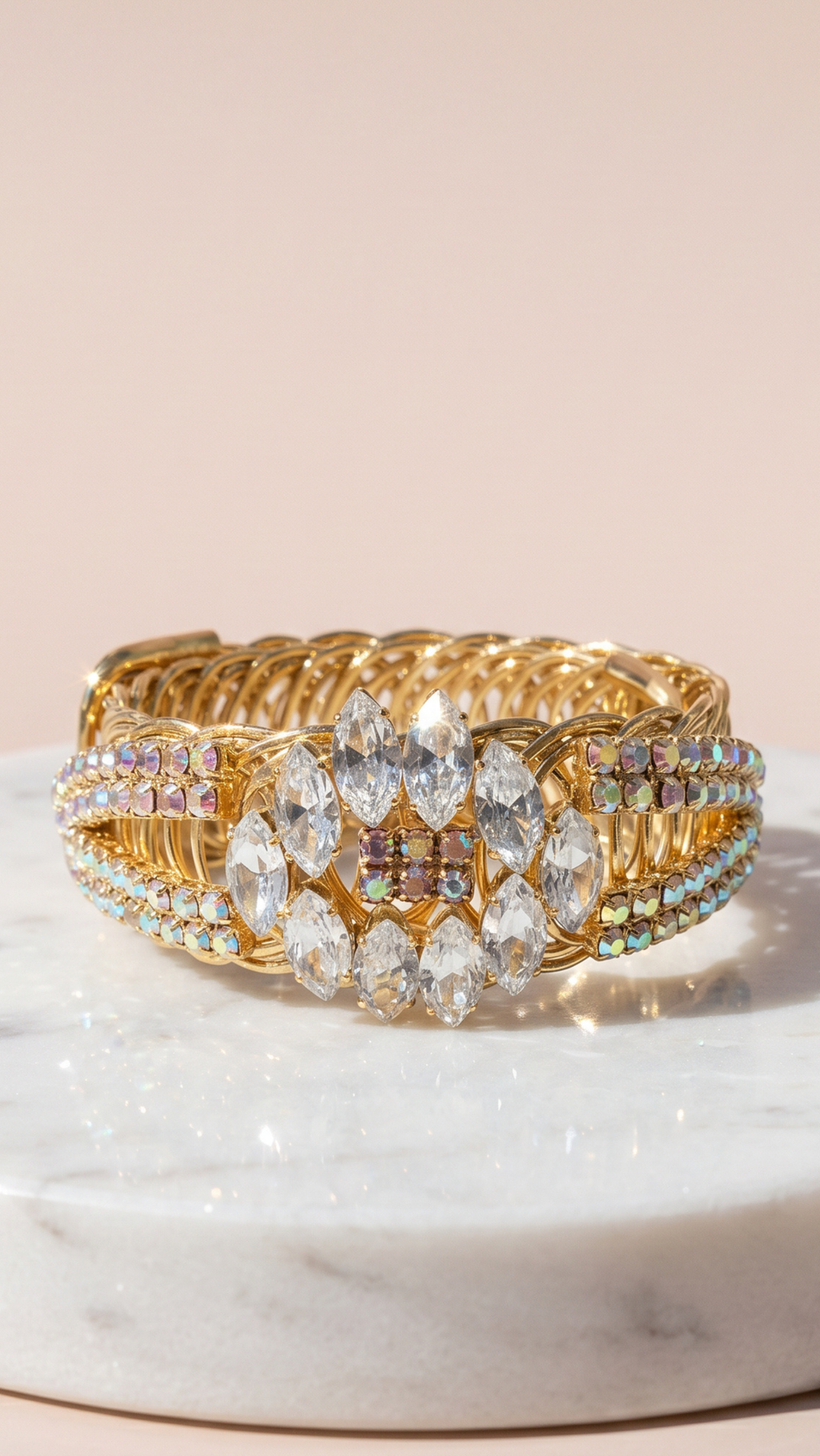 Gold Free Size Wrap Around Crystal Bracelet Cuff