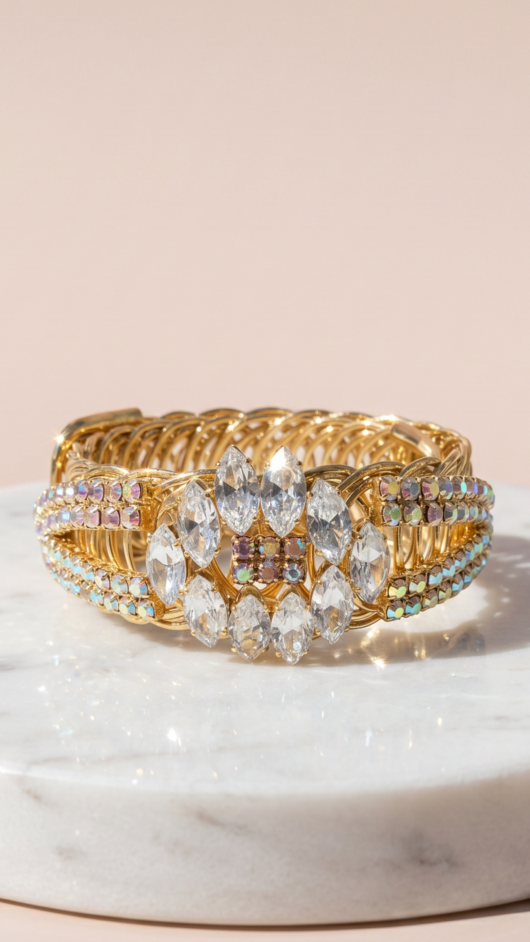 Gold Free Size Wrap Around Crystal Bracelet Cuff