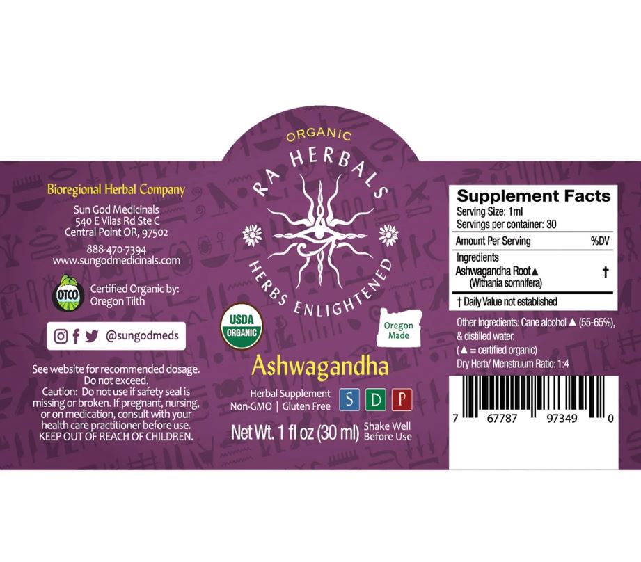 Organic Ashwagandha Tincture - ARTHRITIS, RESPIRATORY DISORDERS, GYNAECOLOGICAL, CALMING