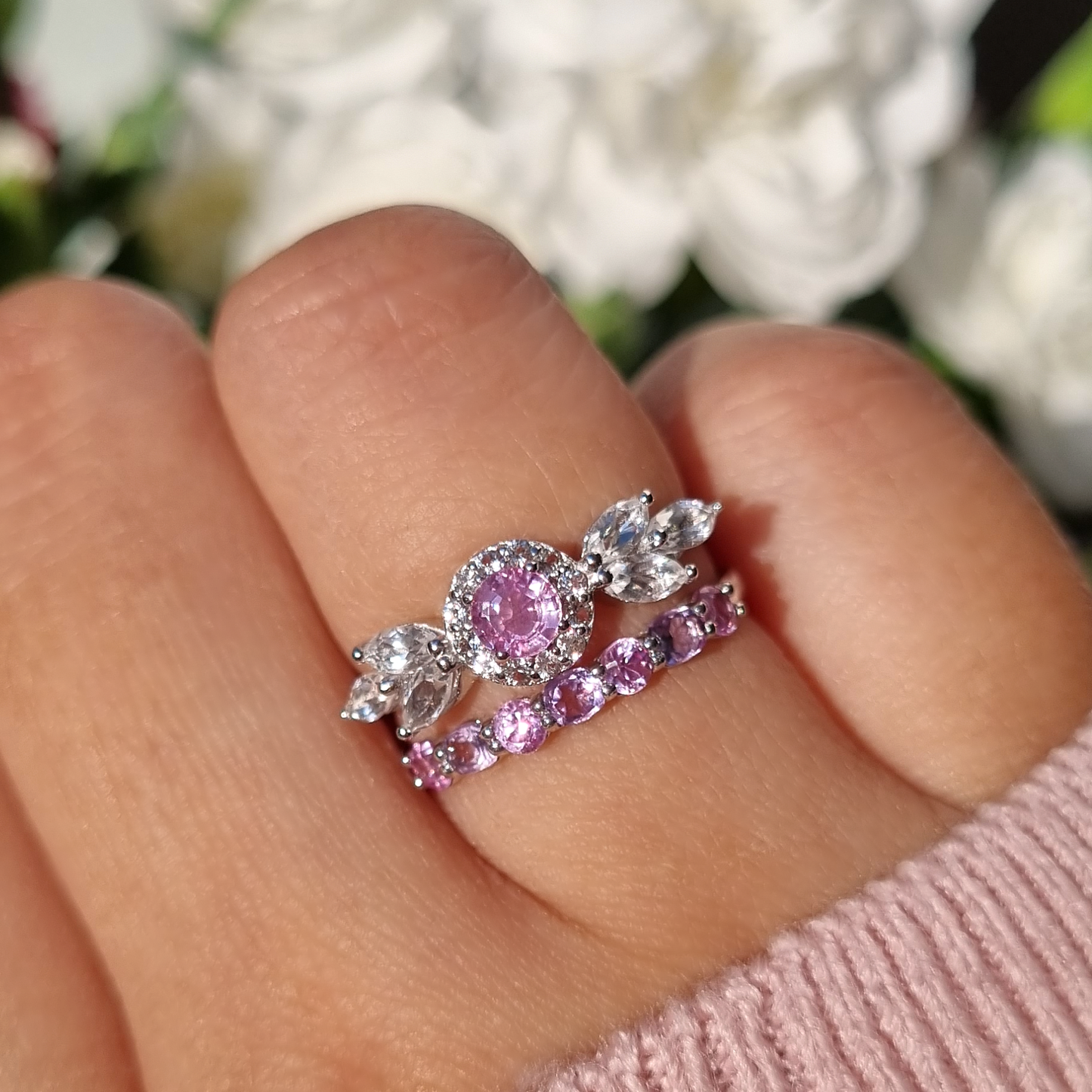 Pink Sapphire & Pink Amethyst Half Eternity Band in Sterling Silver