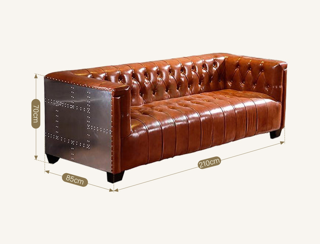 Aviator Three Seater Sofa, Real Leather And Aluminium