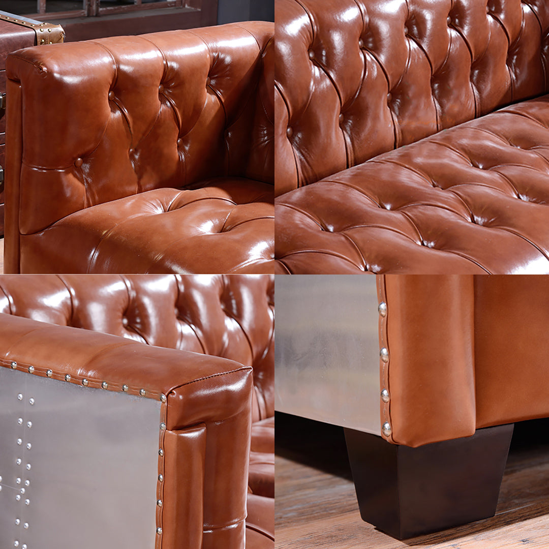 Aviator Three Seater Sofa, Real Leather And Aluminium