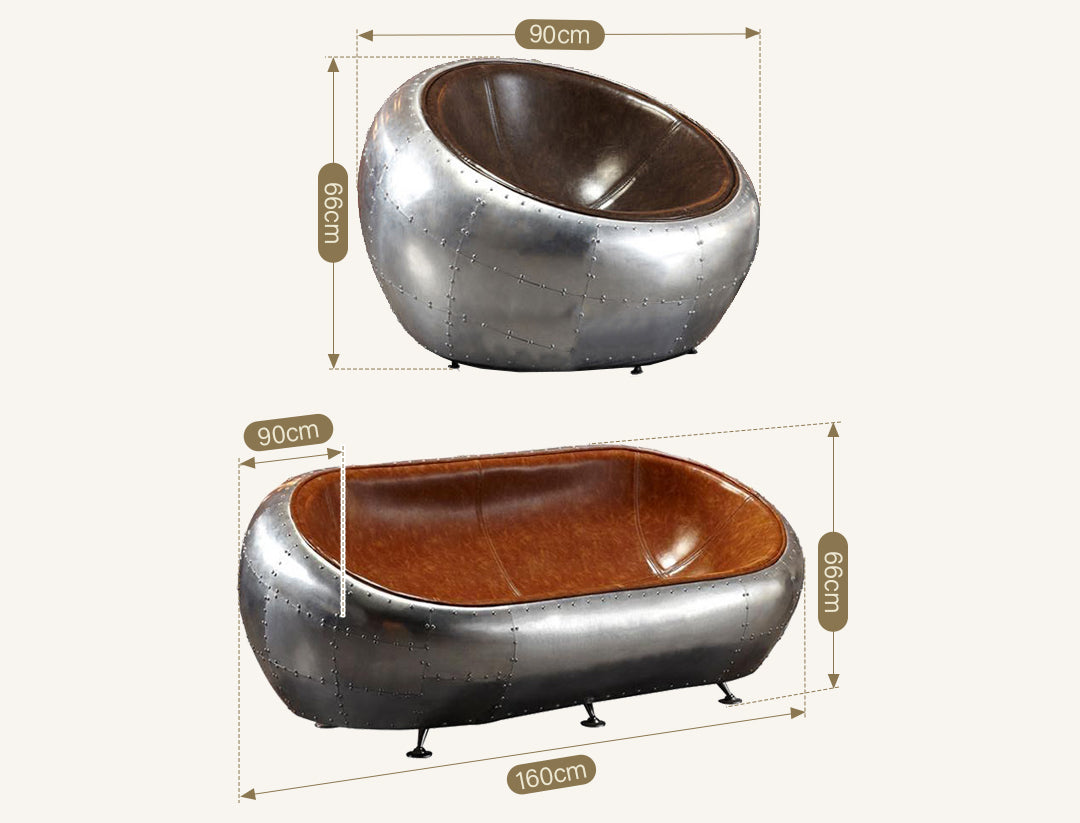 Aviator Airplane Tub Two Seater Sofa, Aluminum Loveseat