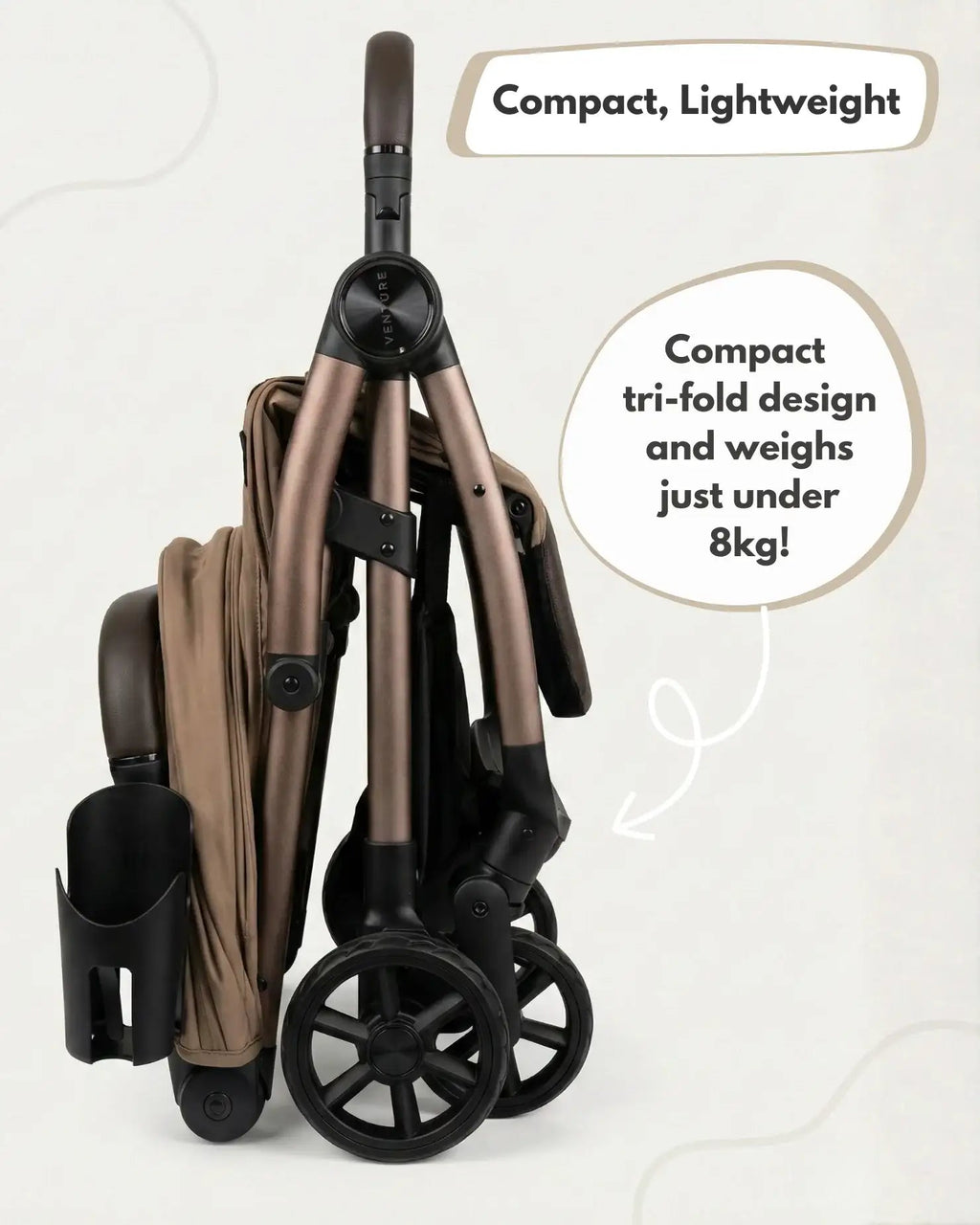 Venture Avio Compact Travel Baby Stroller - Truffle