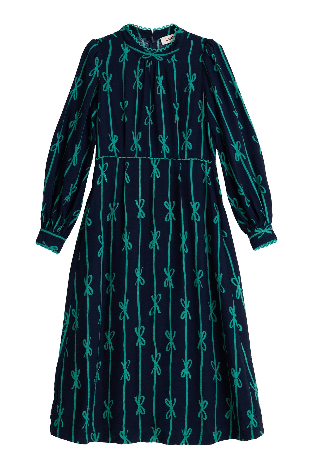 Avon Tie Up High Neck Long Sleeve Midi Dress - Navy
