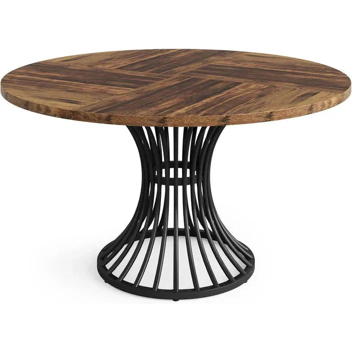 Modern Round Dining Table - Walnut Pedestal Base & Parquet Top