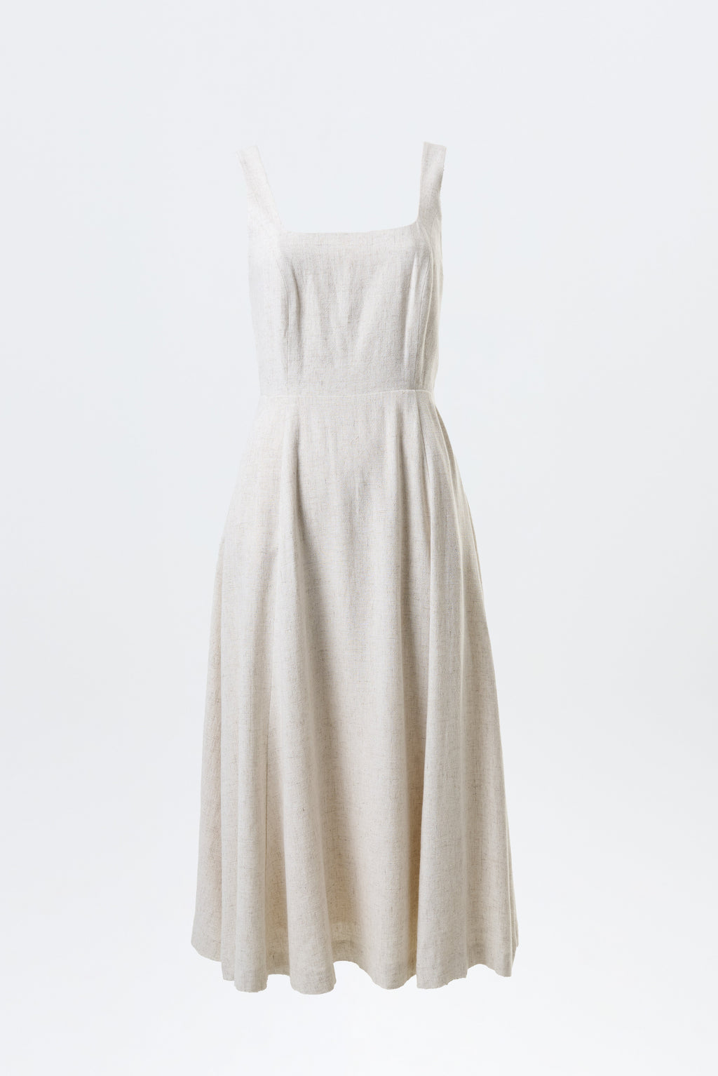 Baya Linen Mix Square Neck Midi Dress - Natural