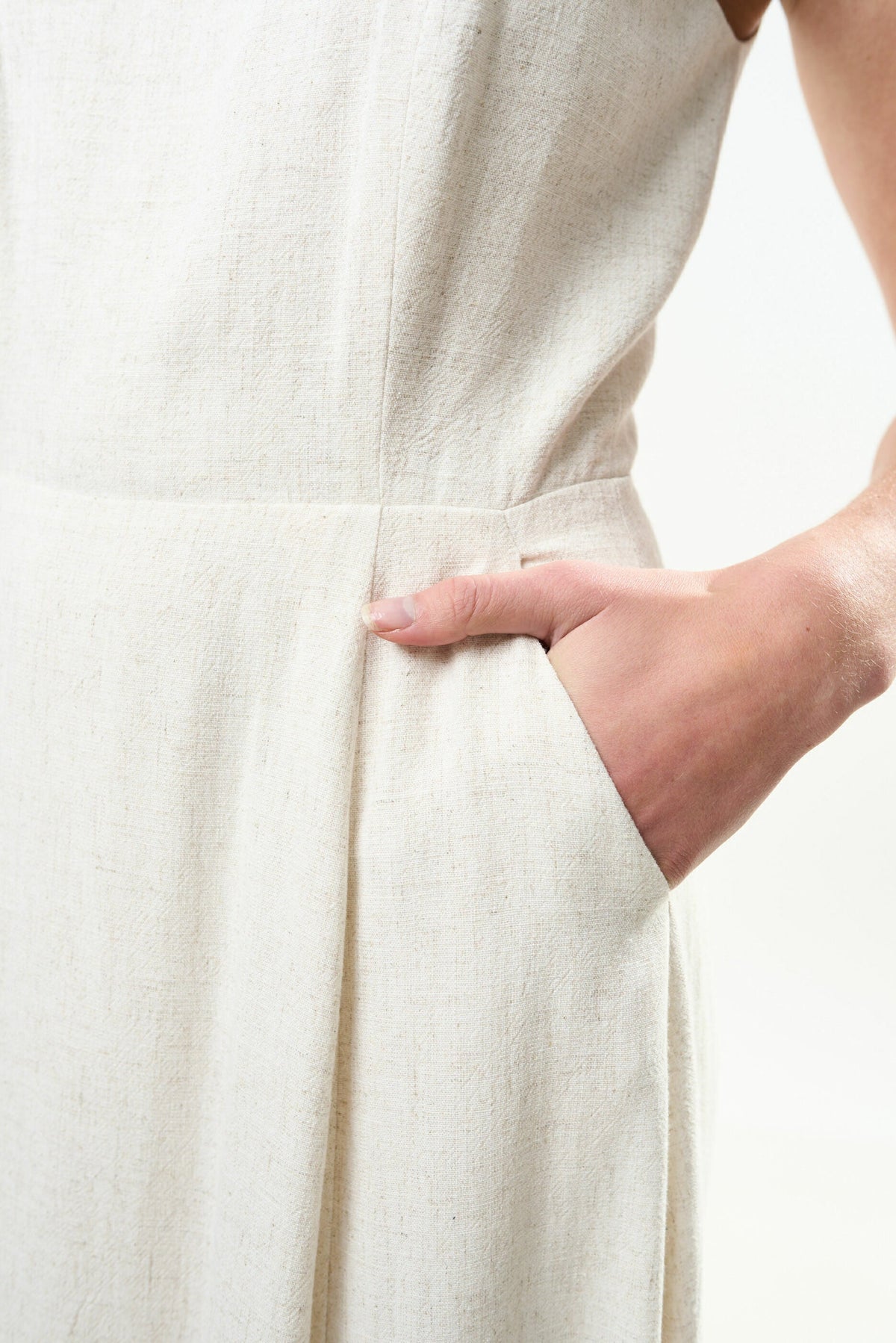 Baya Linen Mix Square Neck Midi Dress - Natural