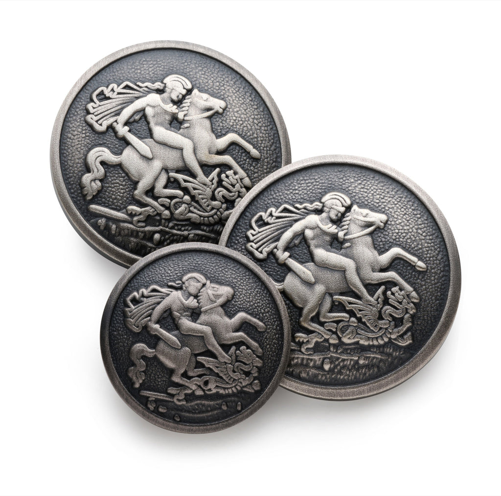 St George & The Dragon Blazer Button In Antique Silver