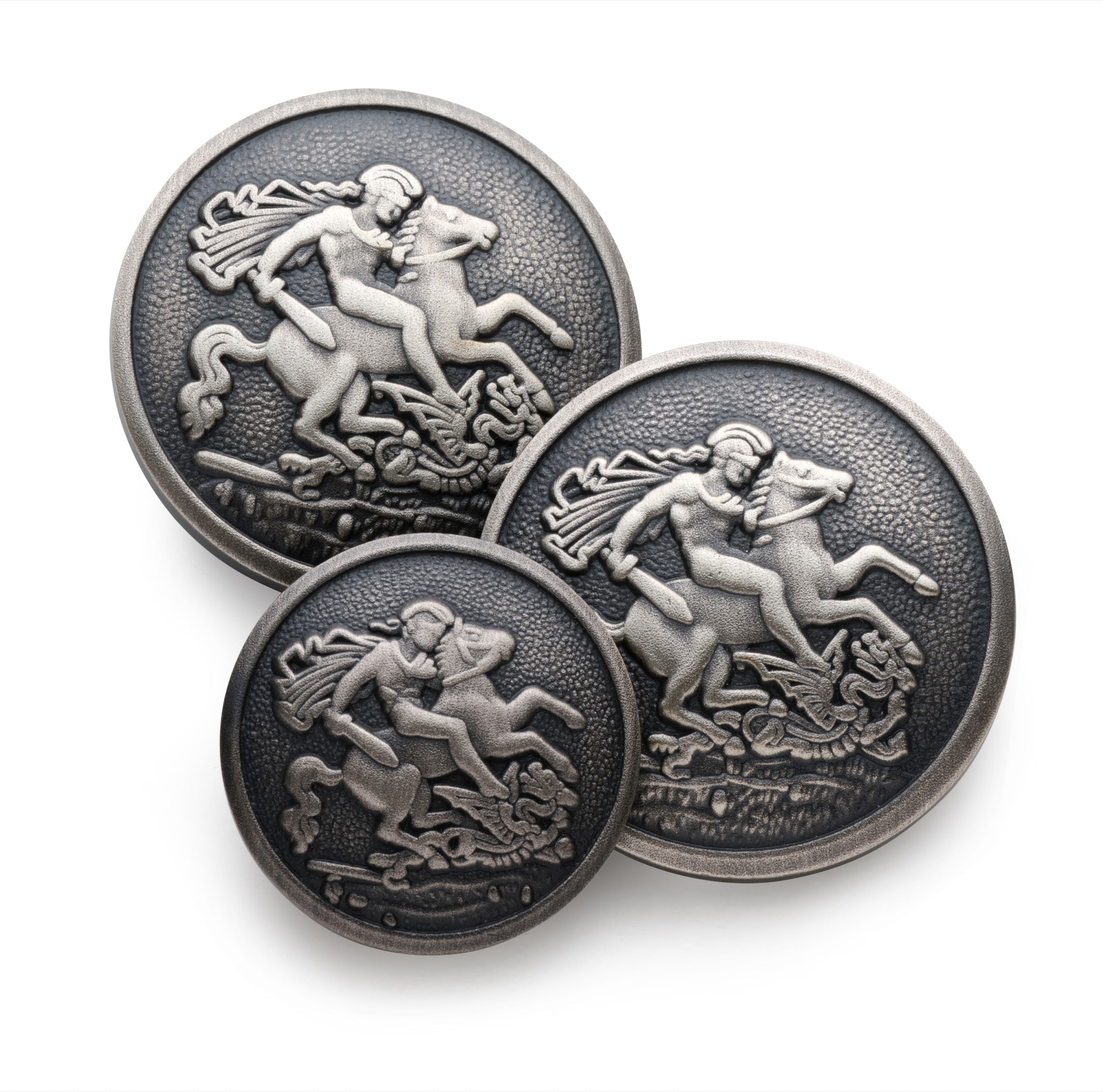 St George & The Dragon Blazer Button In Antique Silver
