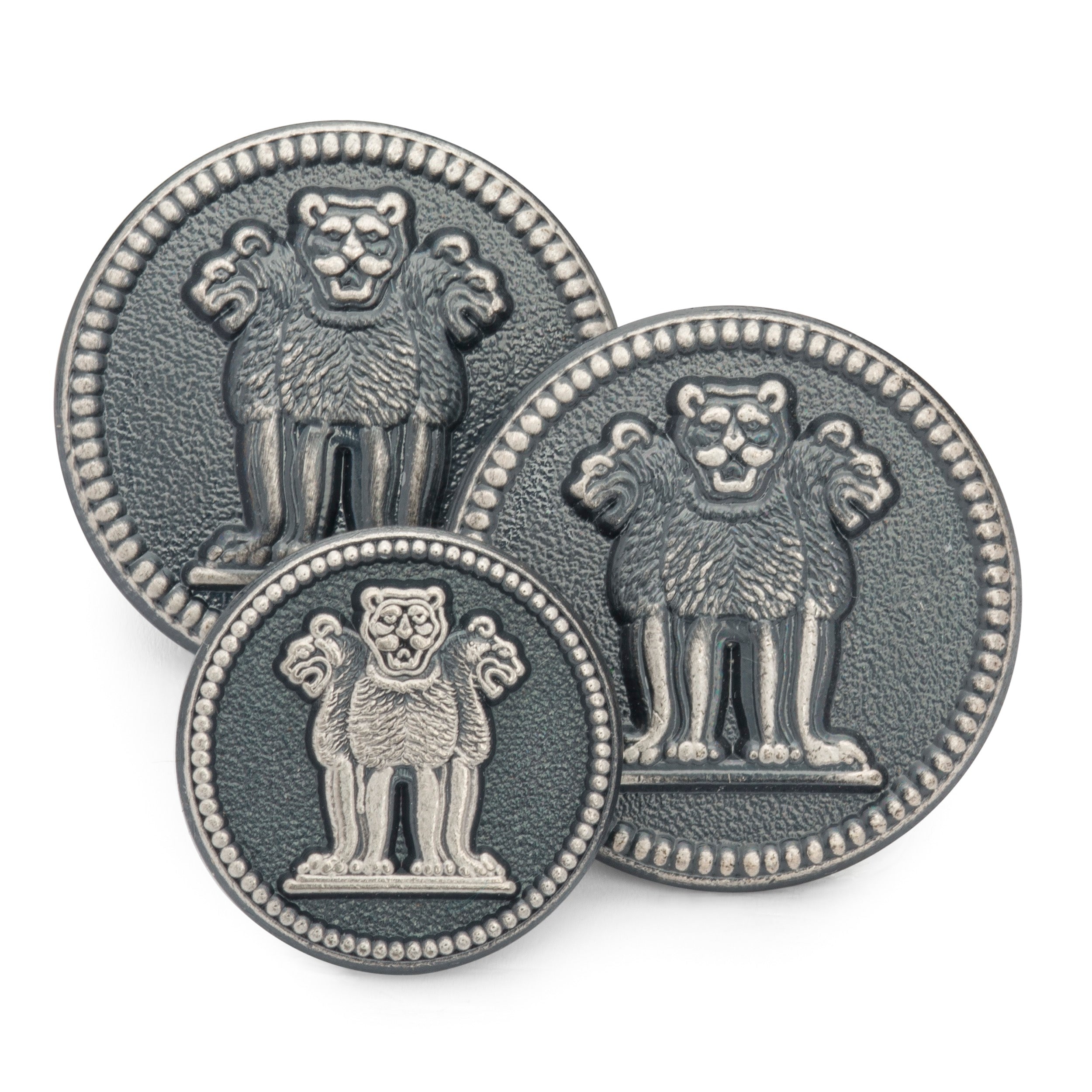 Three Lions Of Ashoka Blazer Button Set In Antique Silver