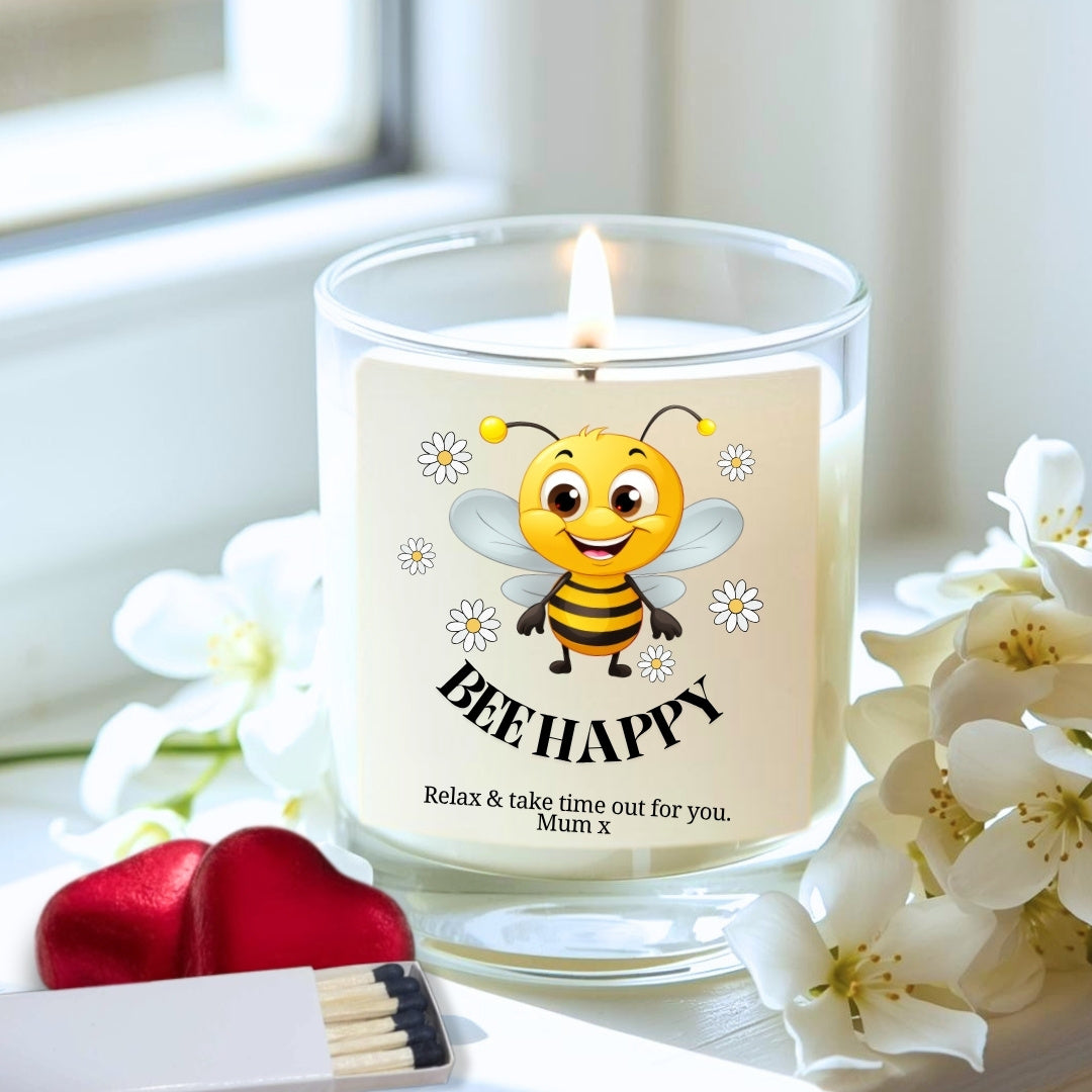 Personalised Bee Happy Candle Gift Set | Friend Sister Mum