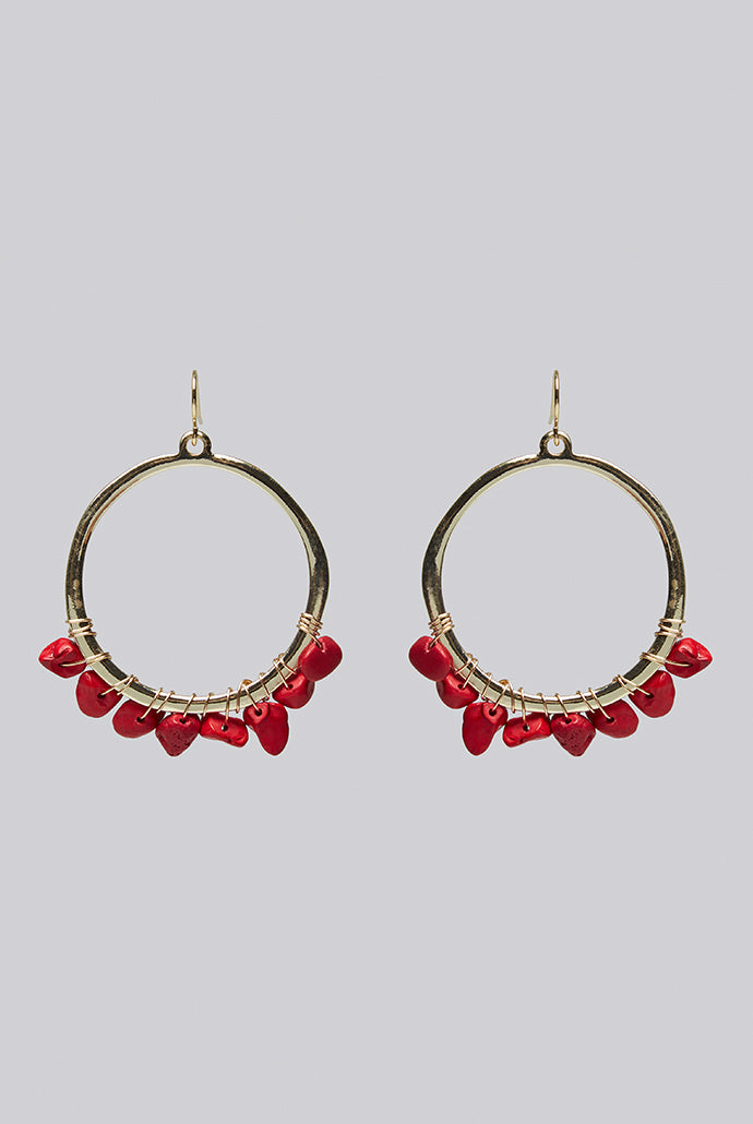 Louche Bernie Hoop With Red Stone - Gold