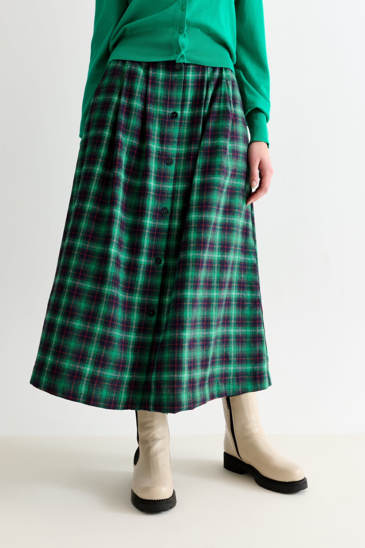 Bia Winter Check Button Through Skirt - Green