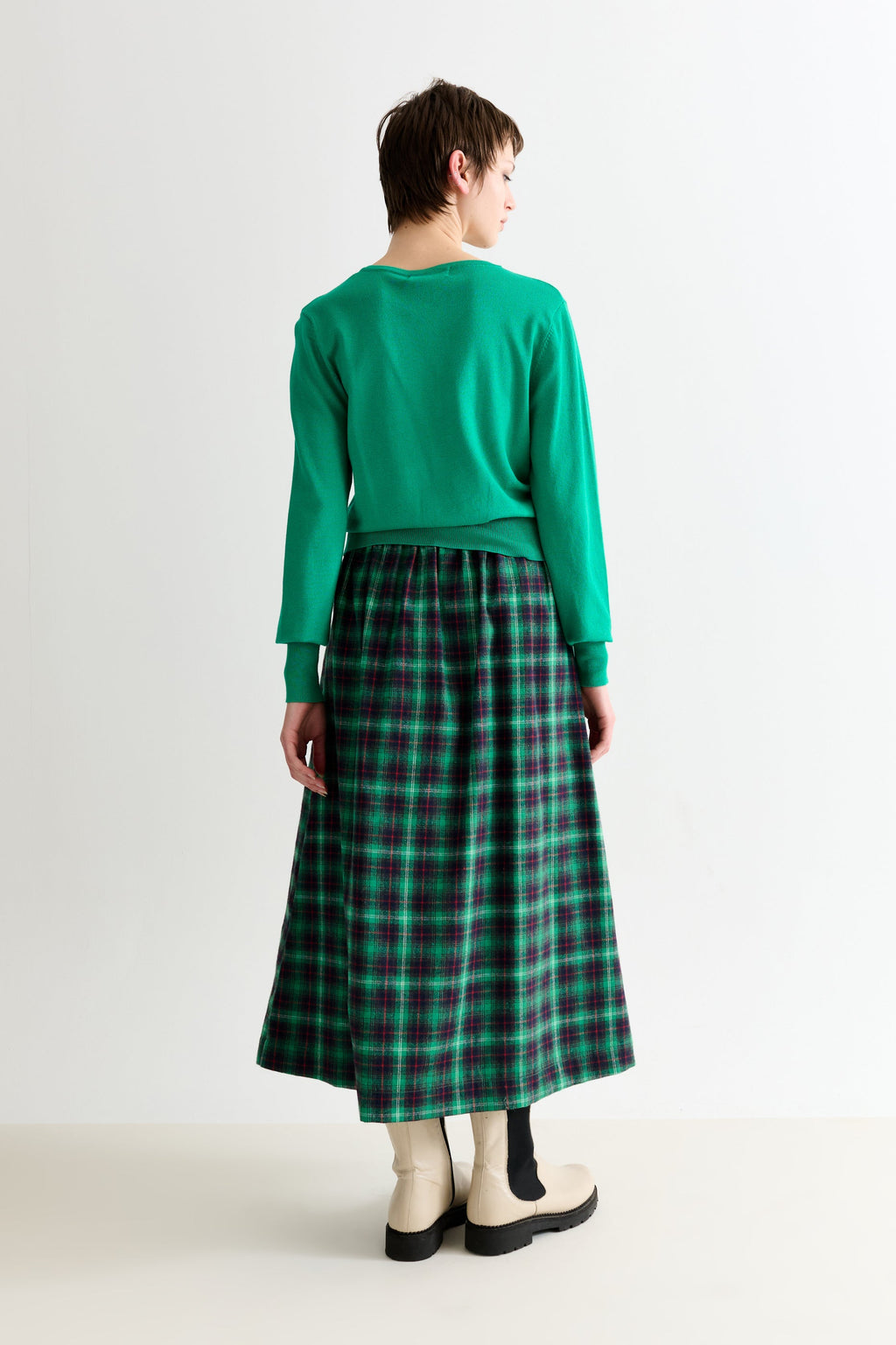 Bia Winter Check Button Through Skirt - Green