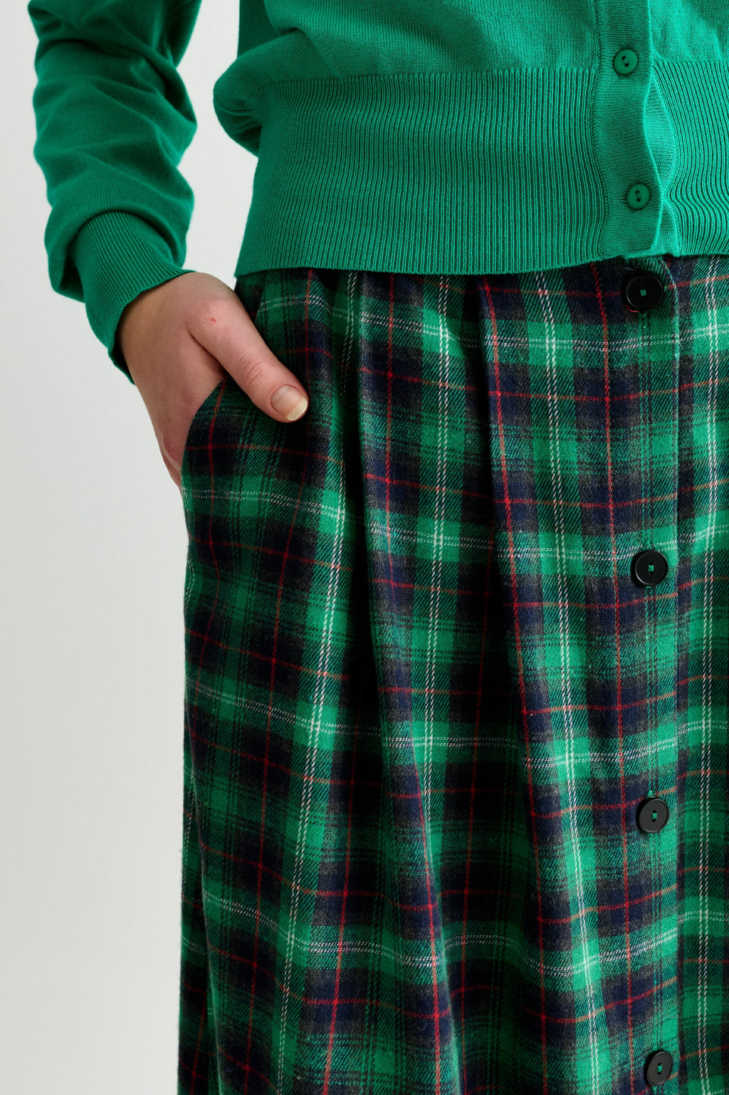 Bia Winter Check Button Through Skirt - Green
