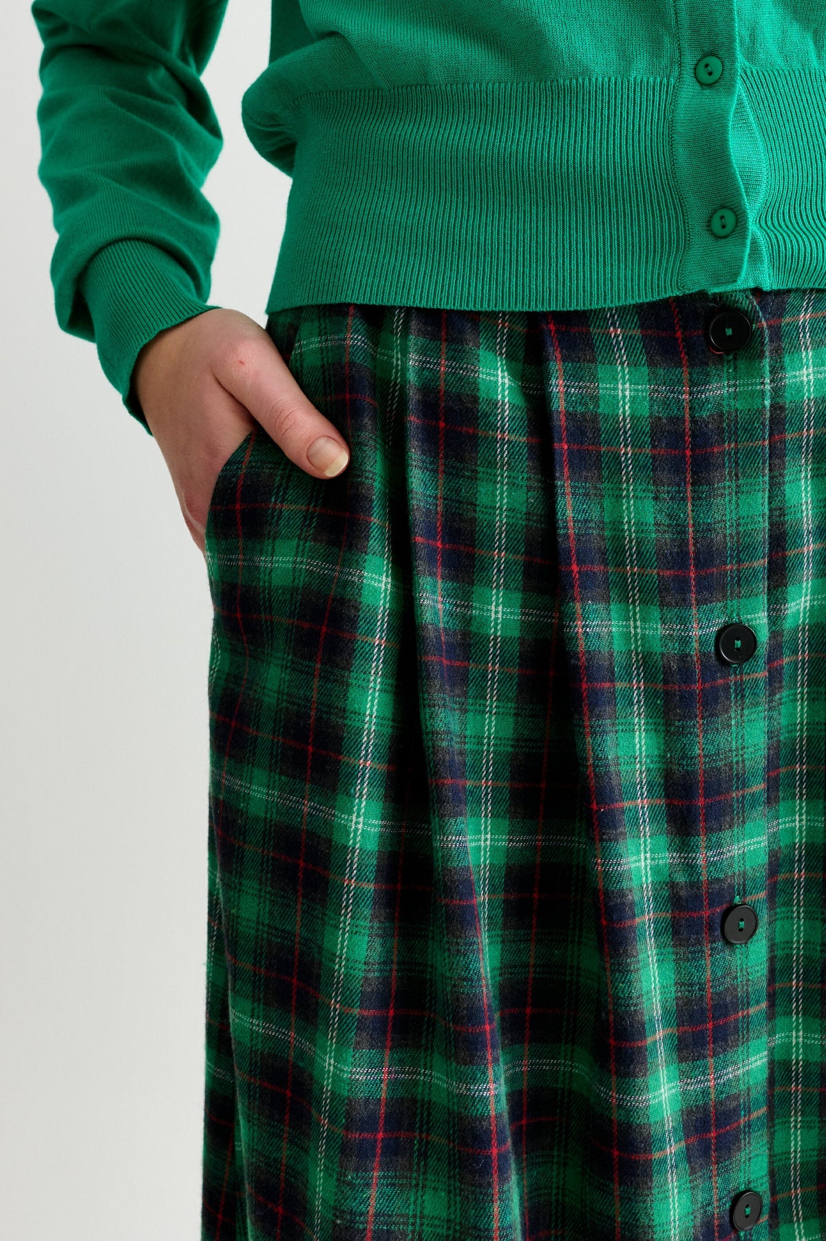 Bia Winter Check Button Through Skirt - Green