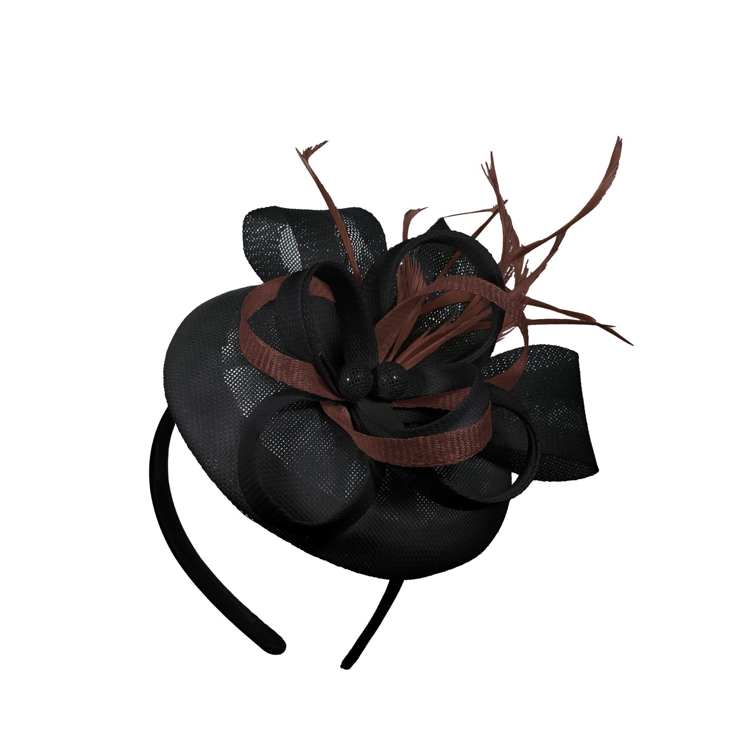 Black Brown Mix Round Pillbox Bow Sinamay Headband Fascinator Weddings Ascot Hatinator Races