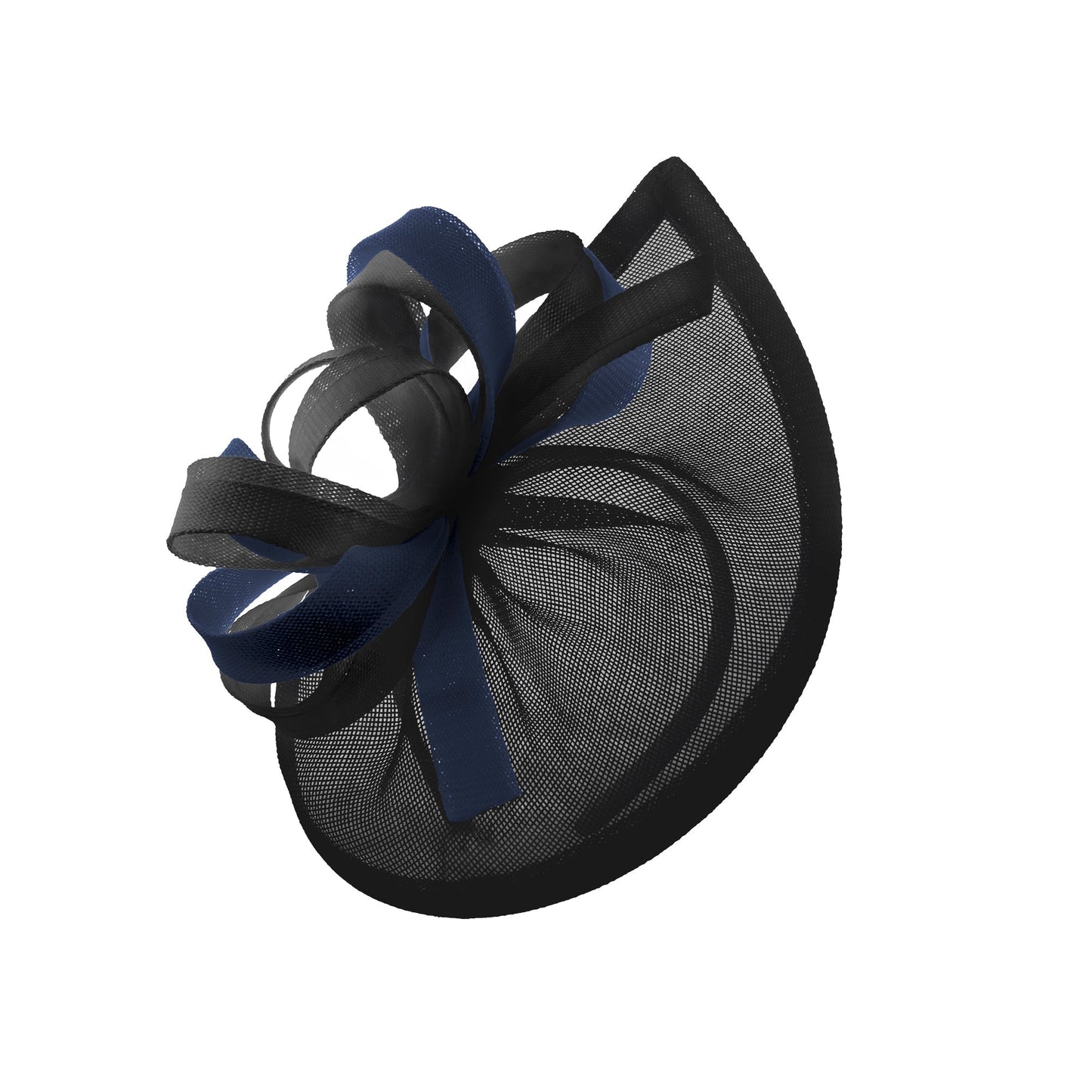 Caprilite Vegan MoonMix Hoop Fascinator Hat on Headband Wedding Ascot Races Bespoke Sinamay Disc - Black Navy