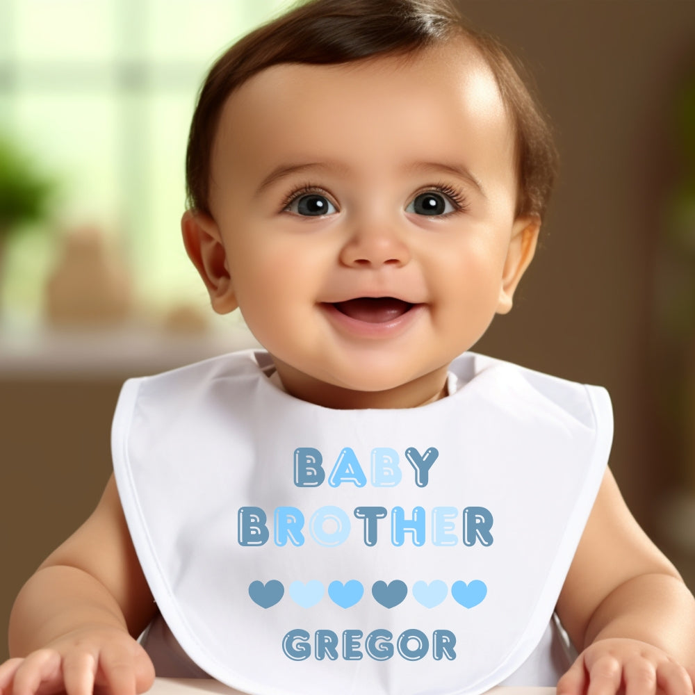 Personalised Blue Baby Brother Baby Grow, Vest or Bib with Name