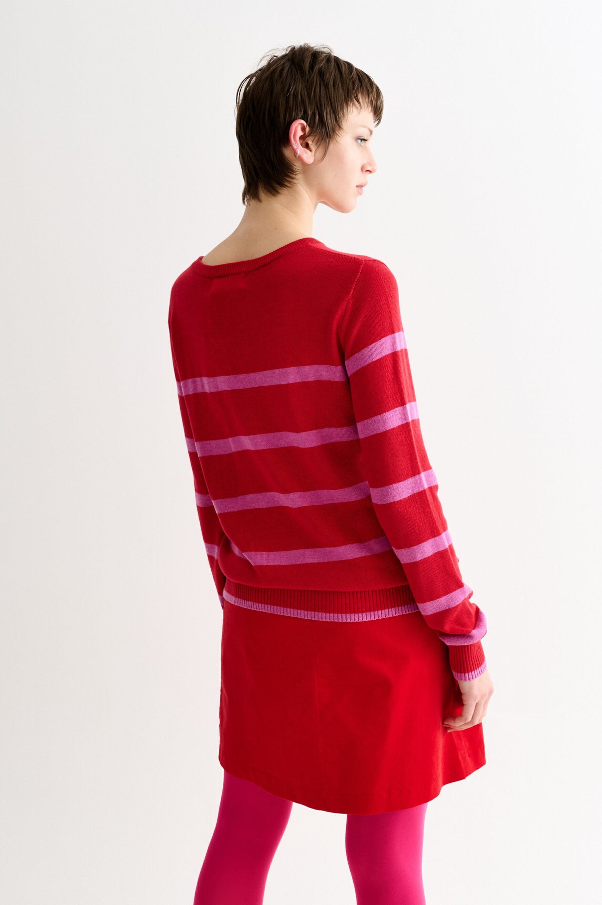 Bly Bow Intarsia Striped Jumper - Red
