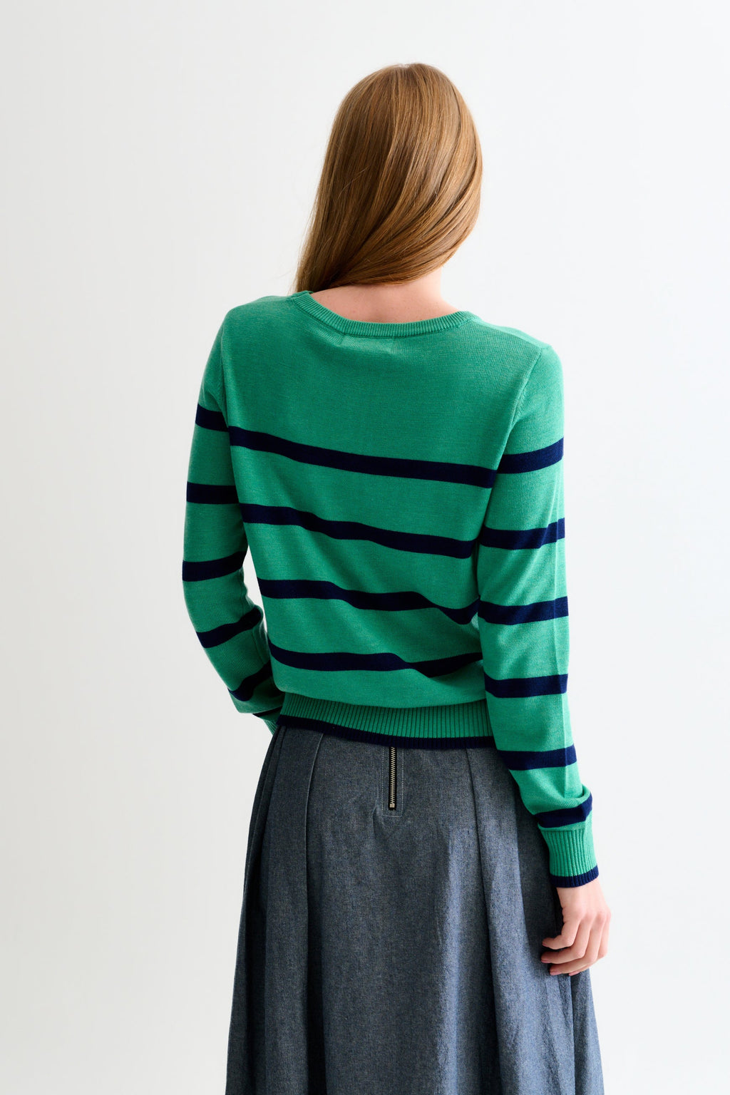 Bly Bow Intarsia Striped Jumper - Navy