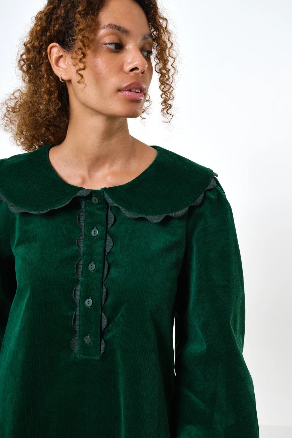 Bonny Baby cord Long Sleeve Mini Dress - Dark Green