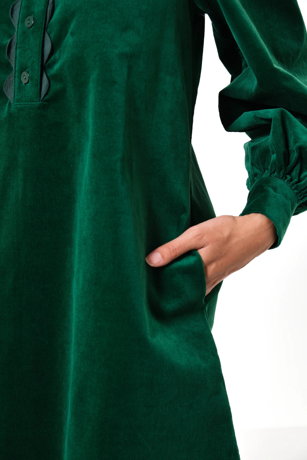 Bonny Baby cord Long Sleeve Mini Dress - Dark Green