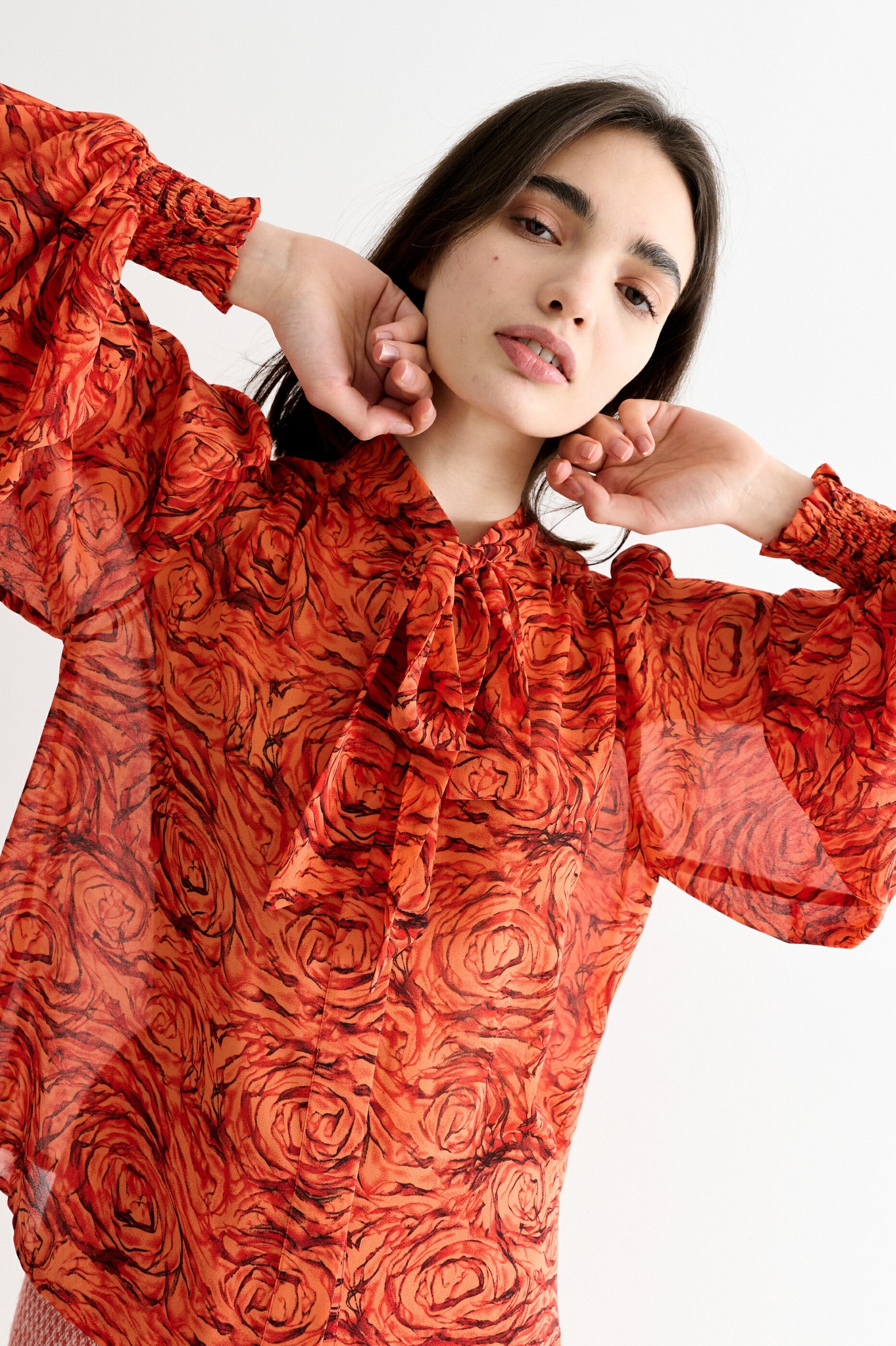Boo Rosechild Tie Neck Blouse - Apricot