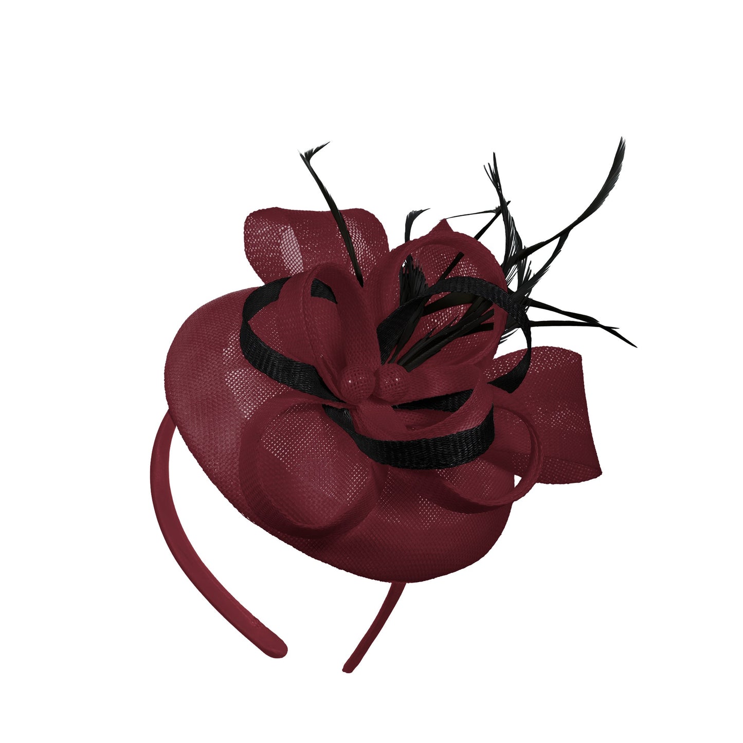 Burgundy Black Mix Round Pillbox Bow Sinamay Headband Fascinator Weddings Ascot Hatinator Races