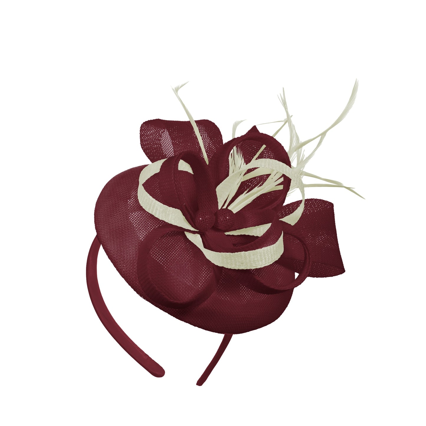 Burgundy Cream Mix Round Pillbox Bow Sinamay Headband Fascinator Weddings Ascot Hatinator Races
