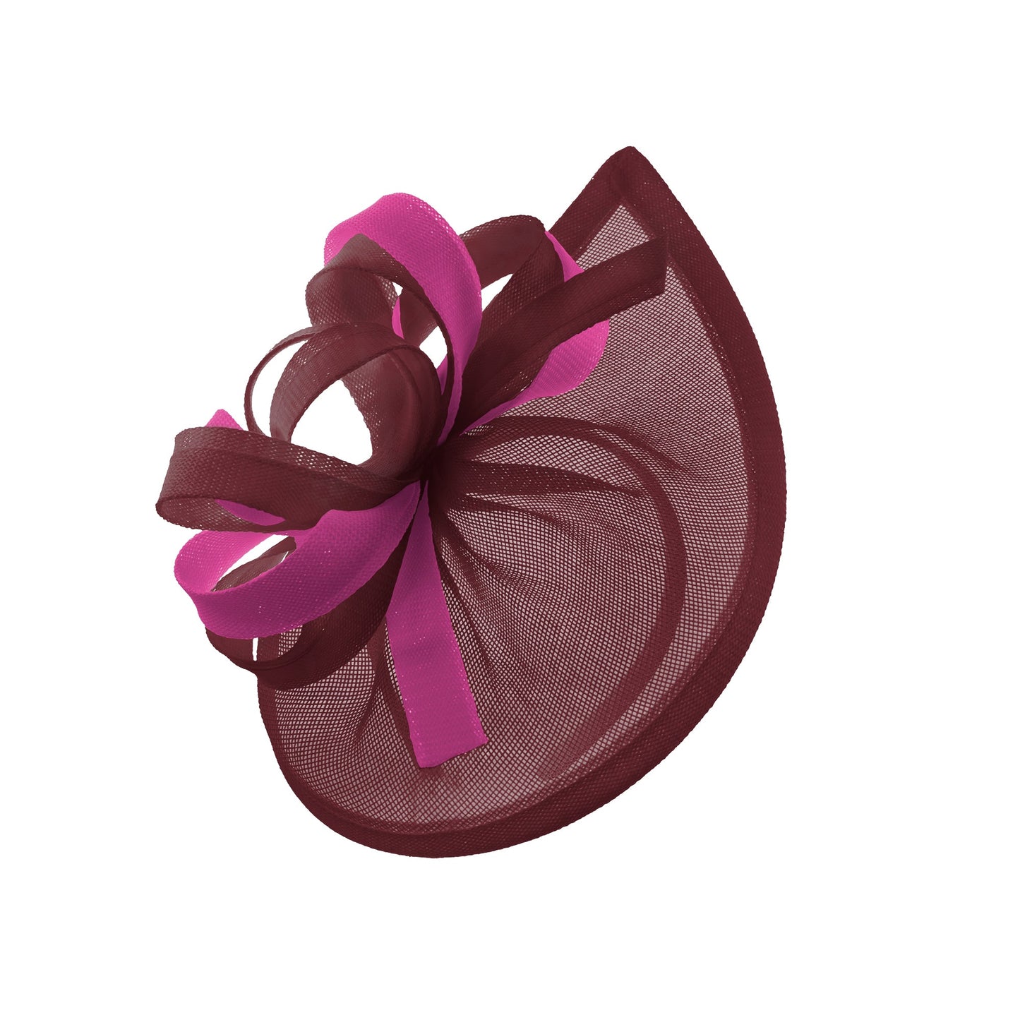 Caprilite Vegan MoonMix Hoop Fascinator Hat on Headband Wedding Ascot Races Bespoke Sinamay Disc - Burgundy Fuchsia