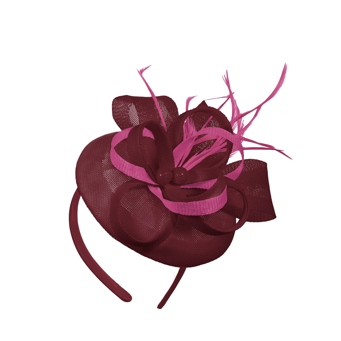 Burgundy Fuchsia Mix Round Pillbox Bow Sinamay Headband Fascinator Weddings Ascot Hatinator Races