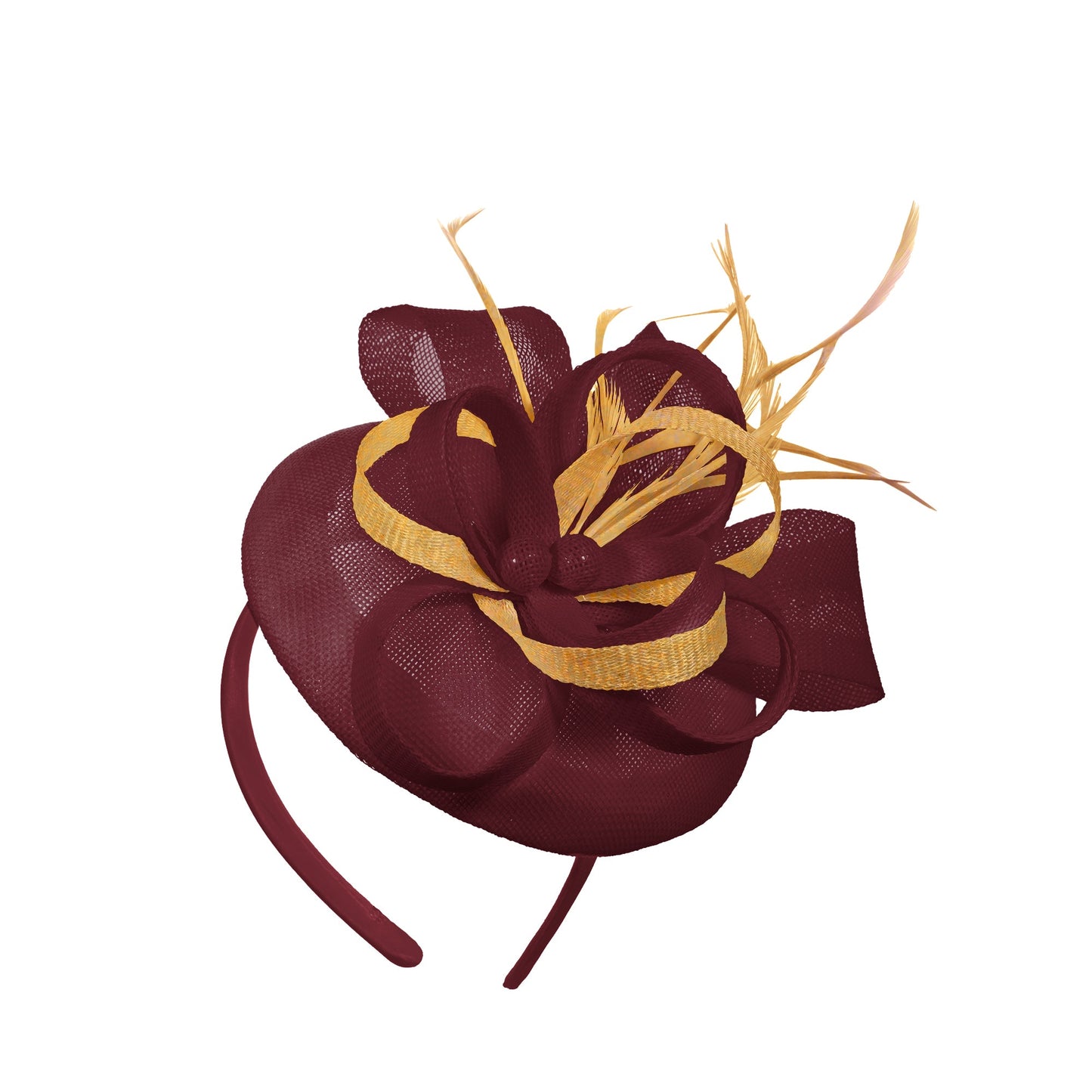 Burgundy Gold Mix Round Pillbox Bow Sinamay Headband Fascinator Weddings Ascot Hatinator Races