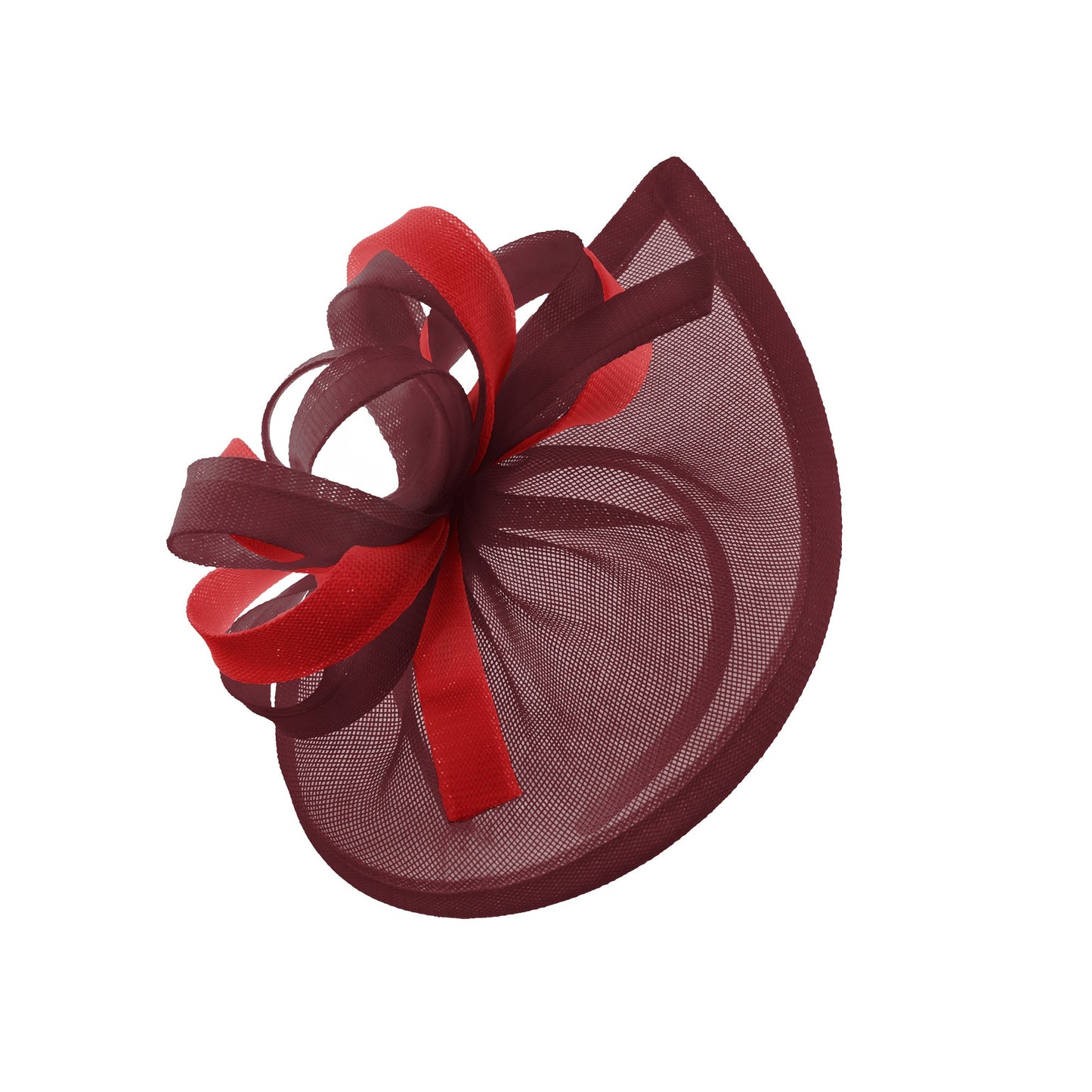 Caprilite Vegan MoonMix Hoop Fascinator Hat on Headband Wedding Ascot Races Bespoke Sinamay Disc - Burgundy Red