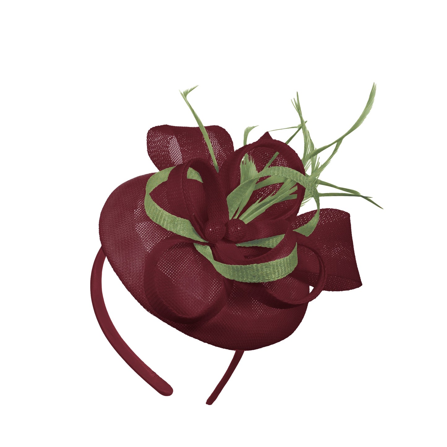 Burgundy Sage Mix Round Pillbox Bow Sinamay Headband Fascinator Weddings Ascot Hatinator Races