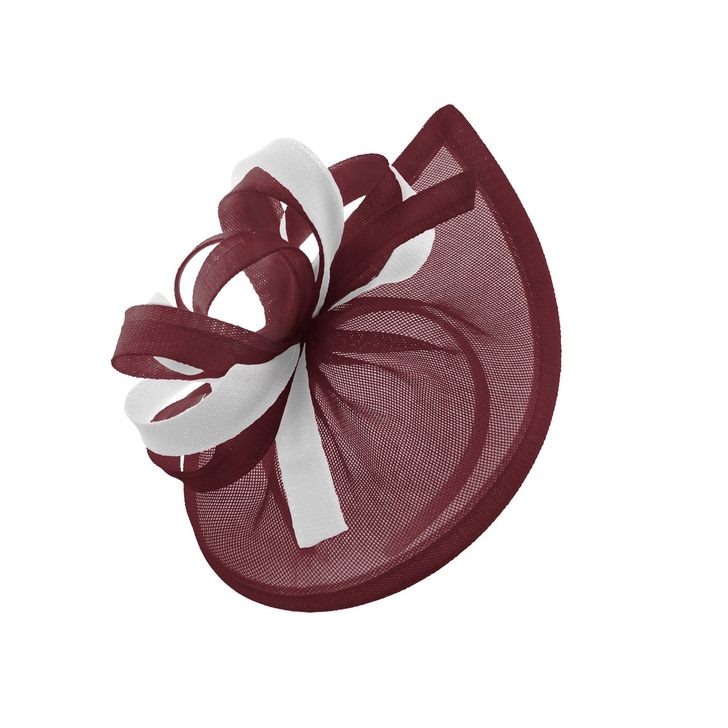 Caprilite Vegan MoonMix Hoop Fascinator Hat on Headband Wedding Ascot Races Bespoke Sinamay Disc - Burgundy White